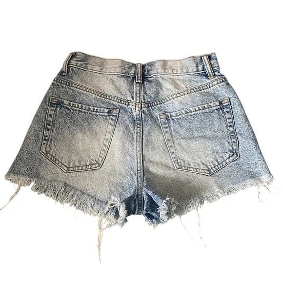 PacSun Distressed High Rise Light Blue Wash Jean Shorts - Picture 2 of 8